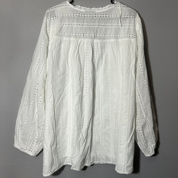 Style & Co Eyelet Blouse Peasant Top Ruffle Trim Long Sleeve Bright White 3X - Picture 3 of 8